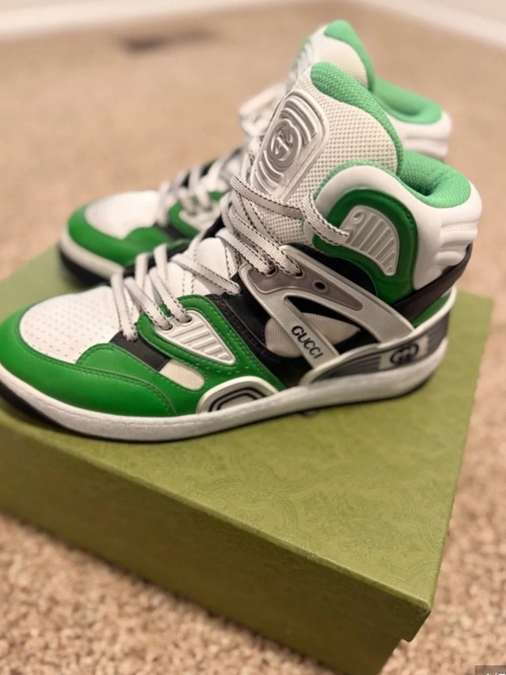 Gucci High-Top Sneakers in Green, White and Black